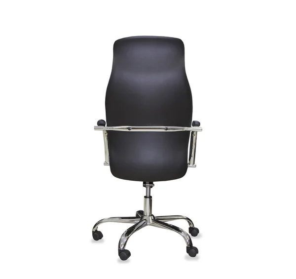 Rückenansicht eines modernen Bürostuhls aus schwarzem Leder. Isoliert — Stockfoto