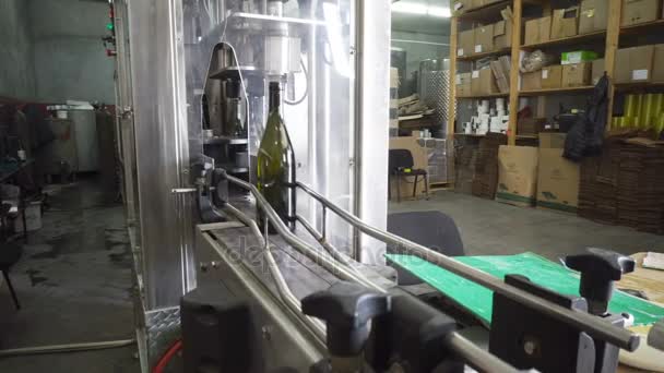 Bottelen en afdichten van lopende lijn in winery fabriek — Stockvideo