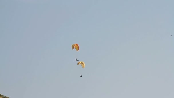 Paragliding Hory Proti Jasné Modré Oblohy — Stock video