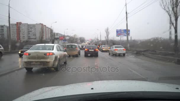 Βολγκογκράντ Ρωσική Ομοσπονδία Φεβρουαρίου 2017 Κυκλοφορίας Αυτοκινήτων Μεγάλη Κυκλοφοριακή Συμφόρηση — Αρχείο Βίντεο