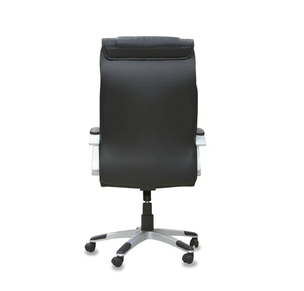 Вид сзади на современный офисный стул из черной кожи. Isolated — стоковое фото