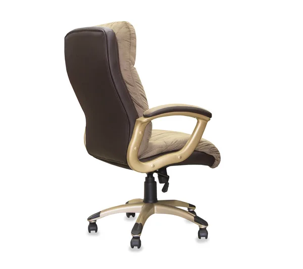 Zobacz nowoczesne krzesło z powrotem z brązowego sukna. Na białym tle — Zdjęcie stockowe