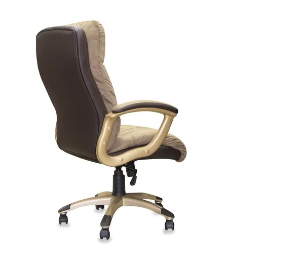 Back view of modern office chair from brown cloth. Isolated — Stock Photo, Image