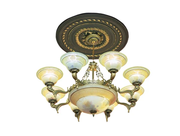 Grande lampadario di cristallo in stile barocco isolato su bianco — Foto Stock