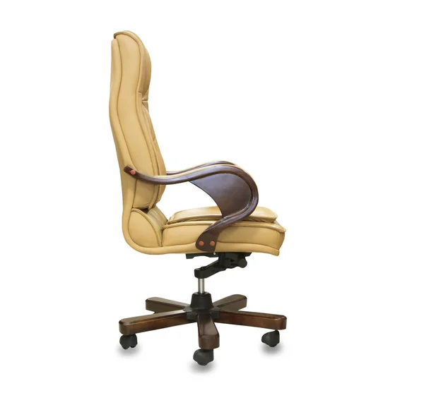 The office chair from beige leather. Isolated — Stock Photo, Image