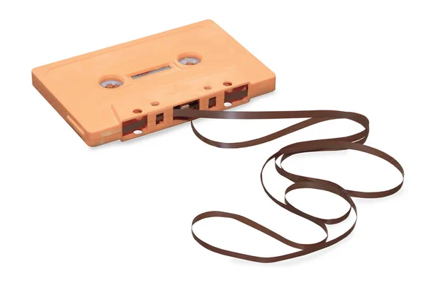 Vintage pomarańczowy audio kasety z taśmą magnetyczną na białym tle nad w — Zdjęcie stockowe