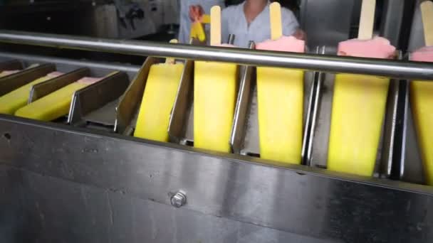 生产冰淇淋的传送带自动生产线 — 图库视频影像