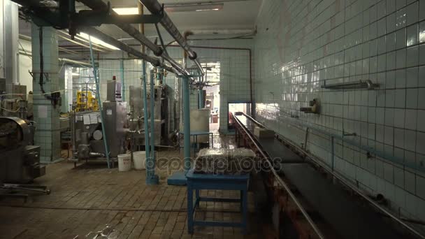 工場でベルトコンベアに段ボール箱 — ストック動画