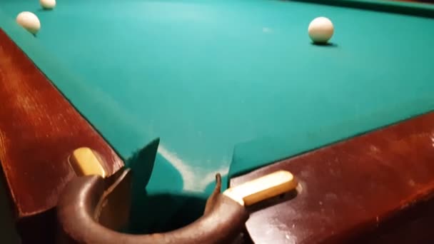 Shot Billiard Ball Hitted Cue Falling Pocket Billiard Table — Stock Video
