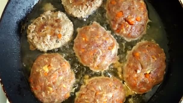 Cutlets Minced Meat Fried Pan — Stock Video