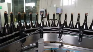 Sennoy, Rusya Federasyonu 15 Şubat 2018: şişeleme ve konveyör hattı Şarap Fabrikası'nda mühürleme