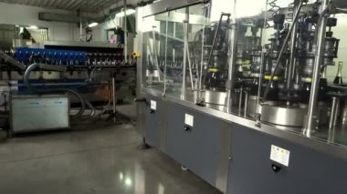 Sennoy, Rusya Federasyonu 15 Şubat 2018: şişeleme ve konveyör hattı Şarap Fabrikası'nda mühürleme