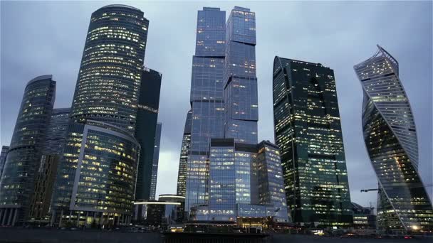 Moscow City Futuristické Mrakodrapy Moskevské Mezinárodní Obchodní Centrum — Stock video