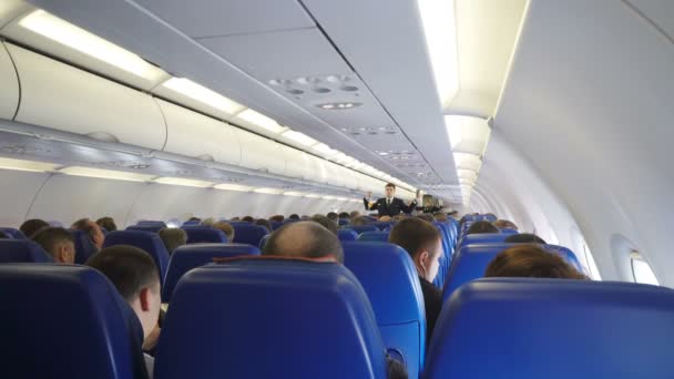 Moskwa Federacja Rosyjska Marca 2017 Wnętrze Samolotu Pasażerami Siedzeniach Stewardzie — Wideo stockowe