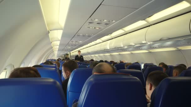 Moscou Federação Russa Março 2017 Interior Avião Com Passageiros Assentos — Vídeo de Stock