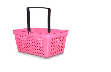 Boş alışveriş pembe sepeti beyaz arkaplanda izole edildi
