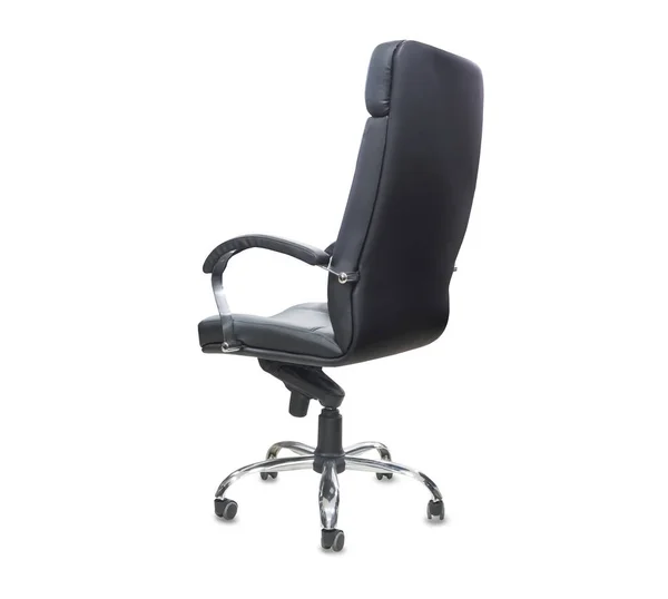 Back view of office chair from black leather. Isolated — Stock Photo, Image