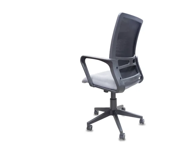 Widok z tyłu krzesła biurowego z szarej tkaniny. Izolacja — Zdjęcie stockowe