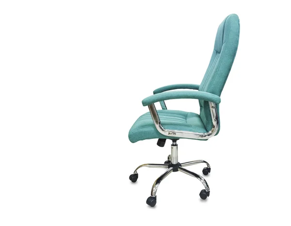 Η άποψη του προφίλ της καρέκλας γραφείου από πράσινο ύφασμα. Μεμονωμένα — Φωτογραφία Αρχείου