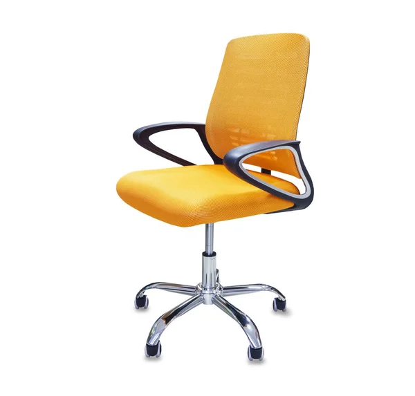 Krzesło biurowe z pomarańczowej tkaniny. Izolowany na biało — Zdjęcie stockowe