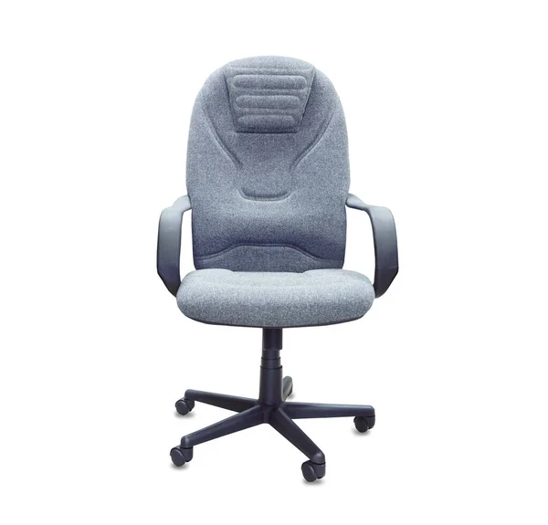De bureaustoel van grijs doek. Geïsoleerd boven wit — Stockfoto