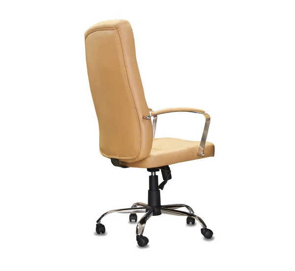 Az irodai szék hátulja fekete bőrből. Elszigetelt — Stock Fotó