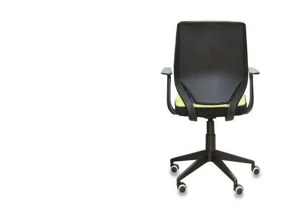 Zadní pohled na kancelářskou židli ze zelené látky. Izolované — Stock fotografie