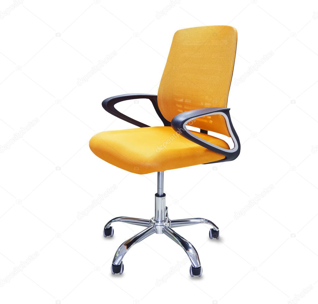 The office chair from orange cloth. Isolated over white