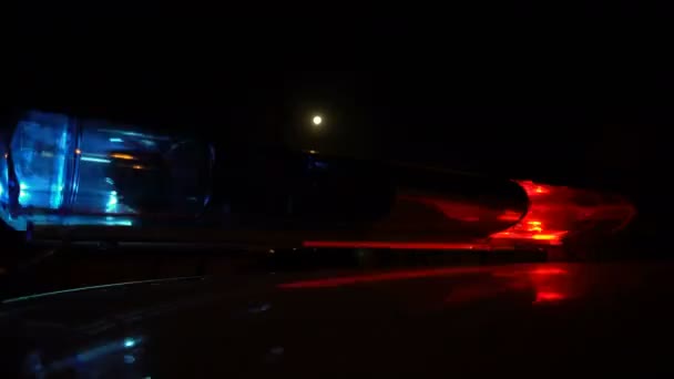 Politie Blauwe Rode Lamp Knippert Van Spinnen Het Donker — Stockvideo