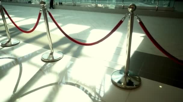 Silver Metal Stanchions Red Velvet Rope Vip Access — Stock Video