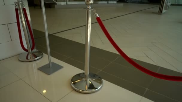 Silver Metal Stanchions Red Velvet Rope Vip Access — Stock Video