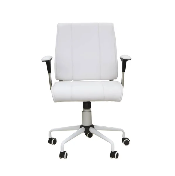 Krzesło biurowe z białej skóry. Izolowany na biało — Zdjęcie stockowe