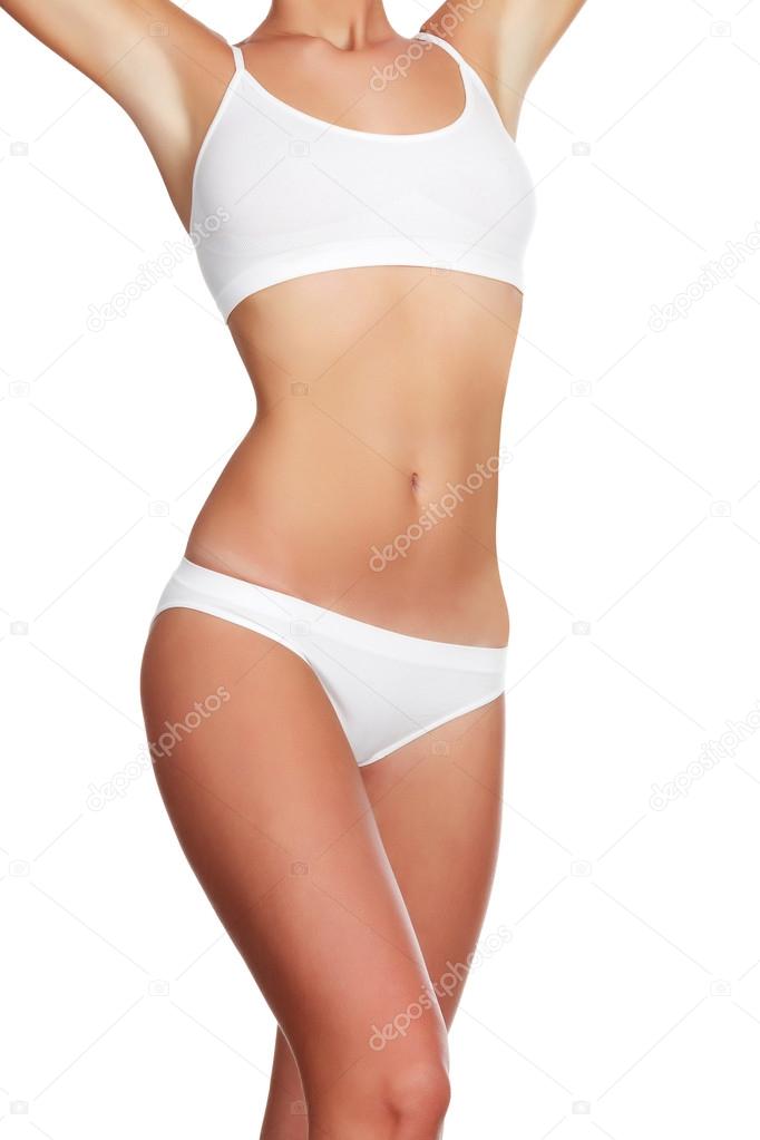 Slim woman body on white background, isolated