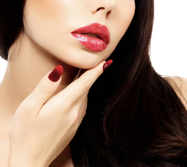 Parte de la cara de la mujer con labios rojos — Foto de Stock