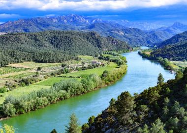The Ebro river. Most important river on the Iberian Peninsula. Miravet, Spain clipart