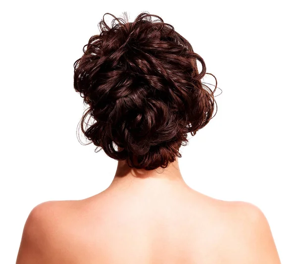 Closeup tiro de mulher com penteado estilo, isolado no fundo branco — Fotografia de Stock