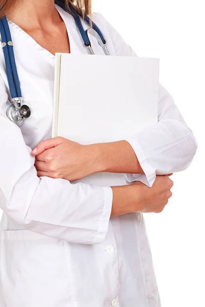Крупним планом знімок жінки-лікаря або медсестри, ізольовані на білому тлі — стокове фото