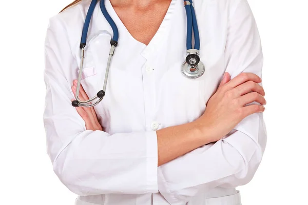 Kadın doktor veya hemşire, beyaz arka plan üzerinde izole closeup çekim — Stok fotoğraf