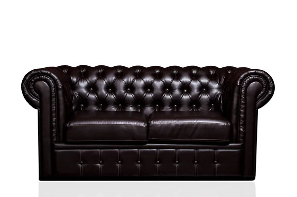 Vintage old dark brown leather sofa isolated on white background — Stock Photo, Image