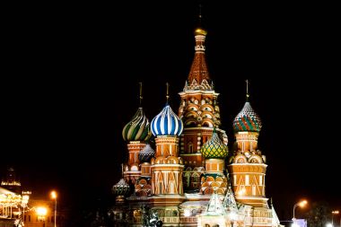 St Basils gece Katedrali'nde. Kış sezonu. Moscow, Rusya Federasyonu