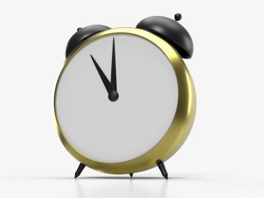 Beyaz arka planda çalar saat. 11: 00 am veya pm. 3d render