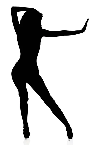 性感运动舞蹈女性剪影, 在白色背景下被隔绝 — 图库照片