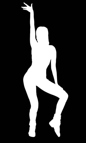 性感运动舞蹈女性剪影, 在黑色背景下隔离 — 图库照片