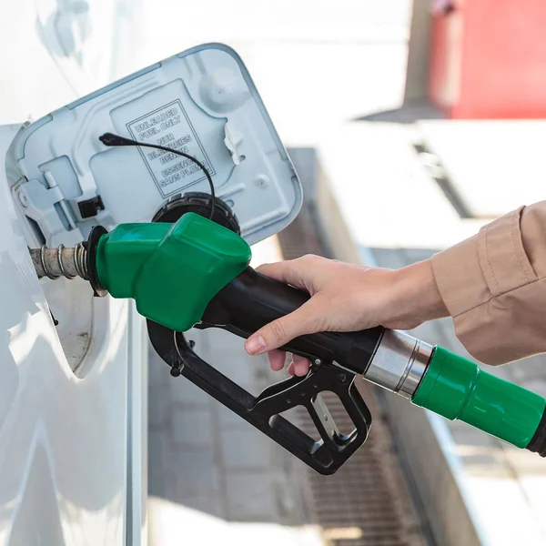 Woman Gas Pump Station — Stock Photo, Image