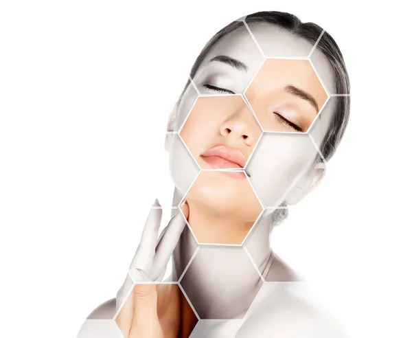 Pretty Woman Touching Her Face Skin Treatment Concept — Stock Photo, Image