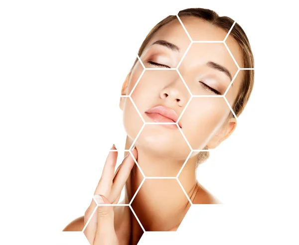 Pretty Woman Touching Her Face Skin Treatment Concept — Stock Photo, Image