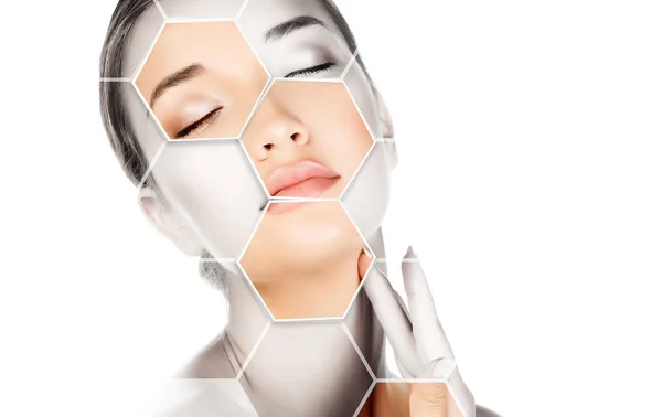 Pretty Woman Touching Her Face Skin Treatment Concept Royalty Free Stock Photos