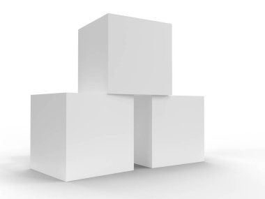 Beyaz zemin üzerinde üç beyaz kutu. 3D render