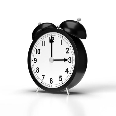 Beyaz arka planda soyut alarm saati. 3B görüntüleme