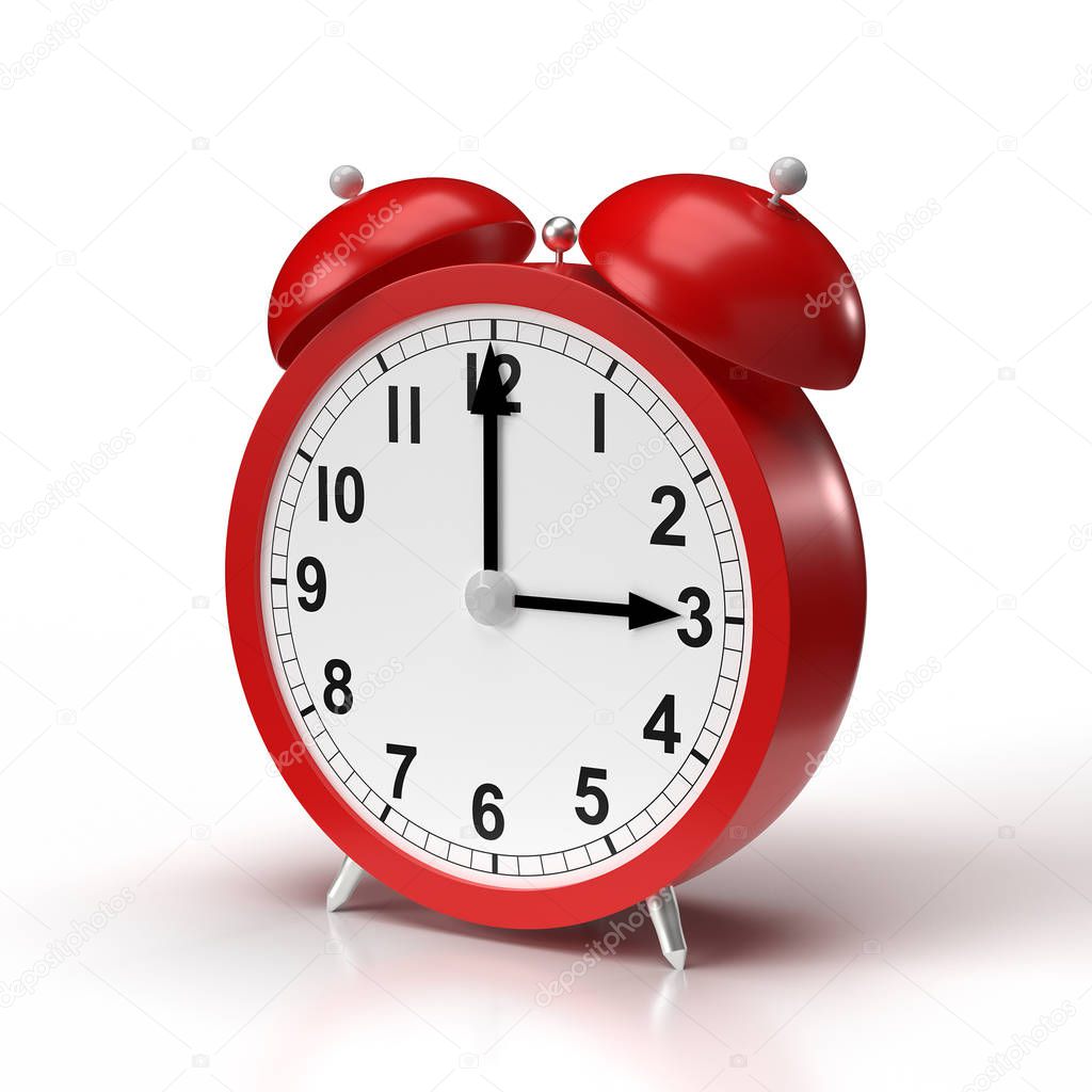 Abstract alarm clock on white background. 3D rendering